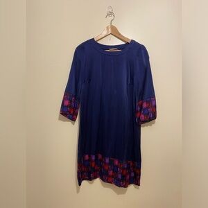 ALICE & TRIXIE Silk Elegant Navy and Red Patterned Dress. Size S